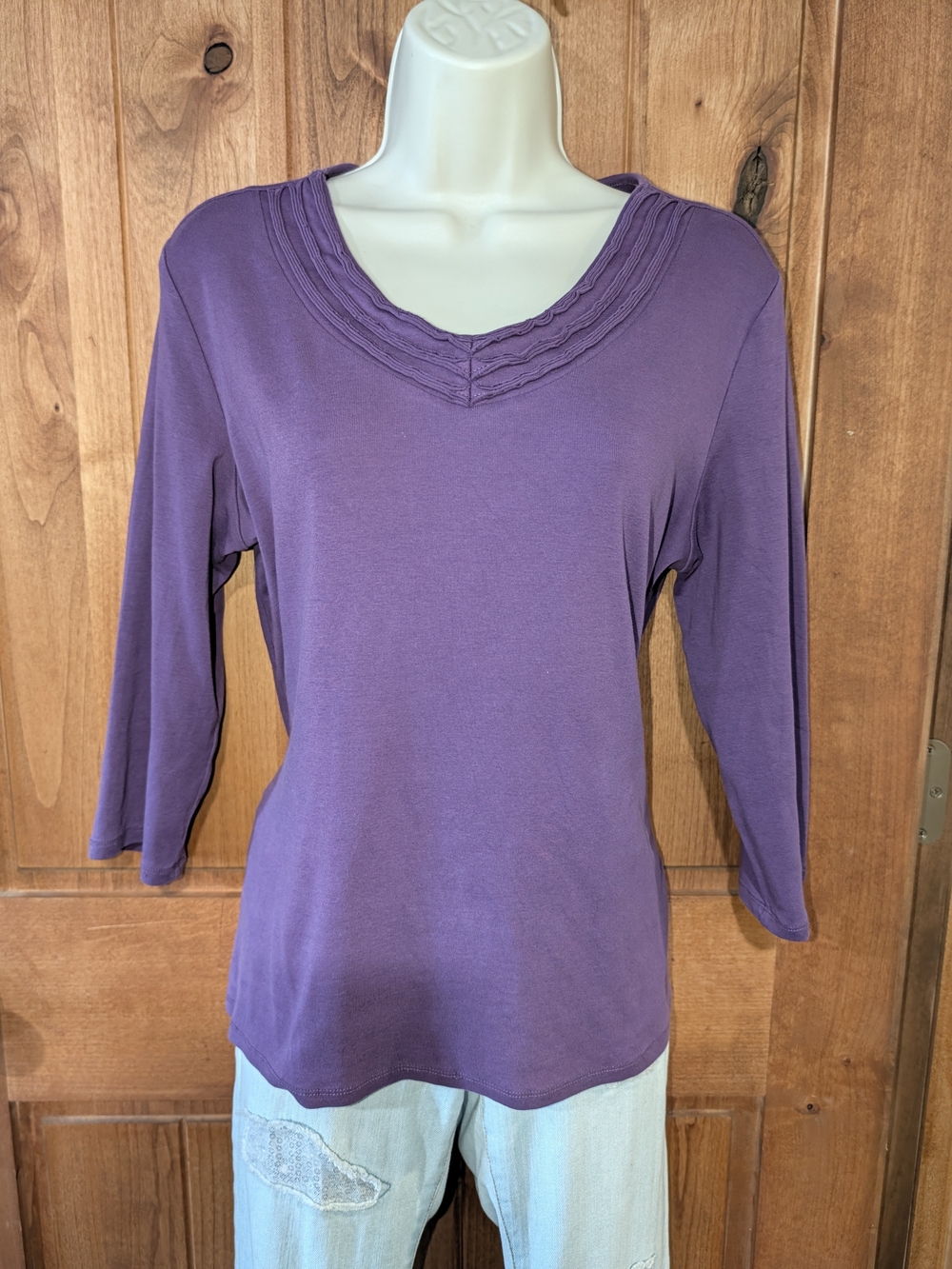 Coldwater Creek Purple V-Neck 3/4 Sleeve Top